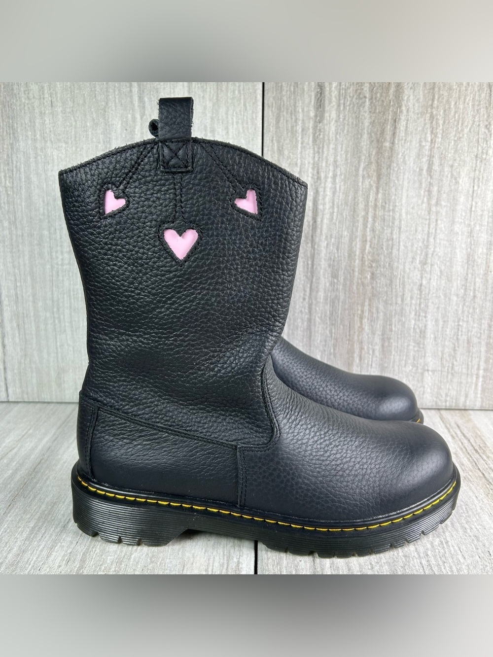 NEW Dr. Martens Docs Bex Heart P-O Pull On  Black Leather Boots Women’s Size 5 7